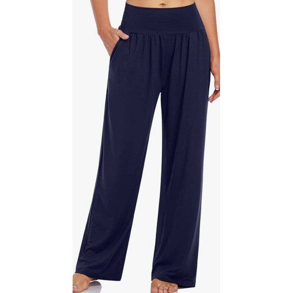 Daceslon Women Blue Casual Lounge Wide Leg High‎ Waist Pants Size M